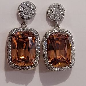 STERLING SILVER AND CITRINE BIG STONES ERRINGS. SIGNED 925.